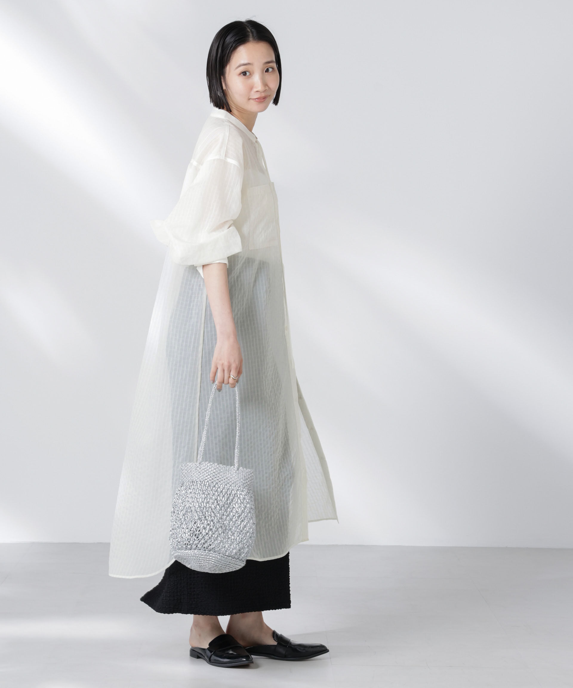 nano･universe「シアーストライプシャツワンピース」|ワンピース|