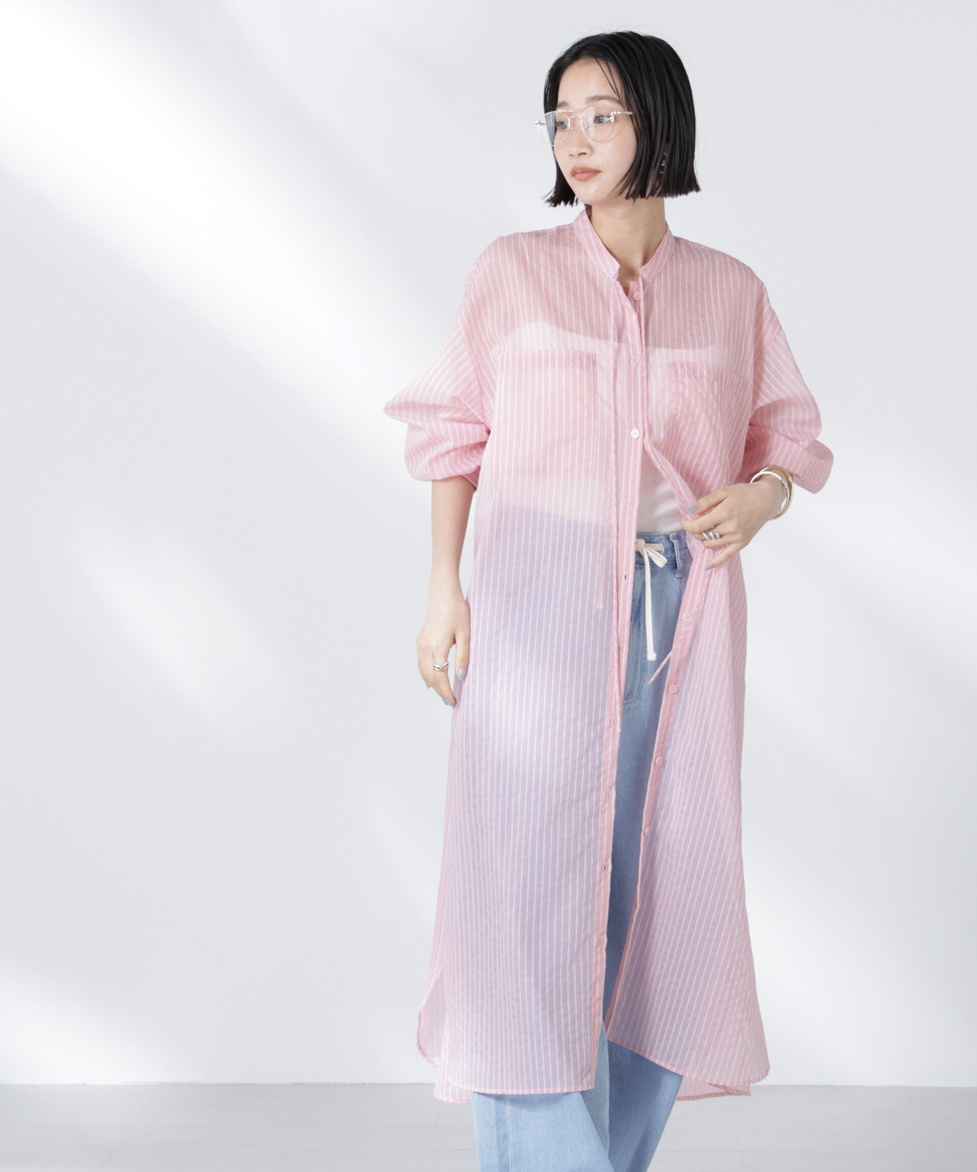 nano･universe「シアーストライプシャツワンピース」|ワンピース|