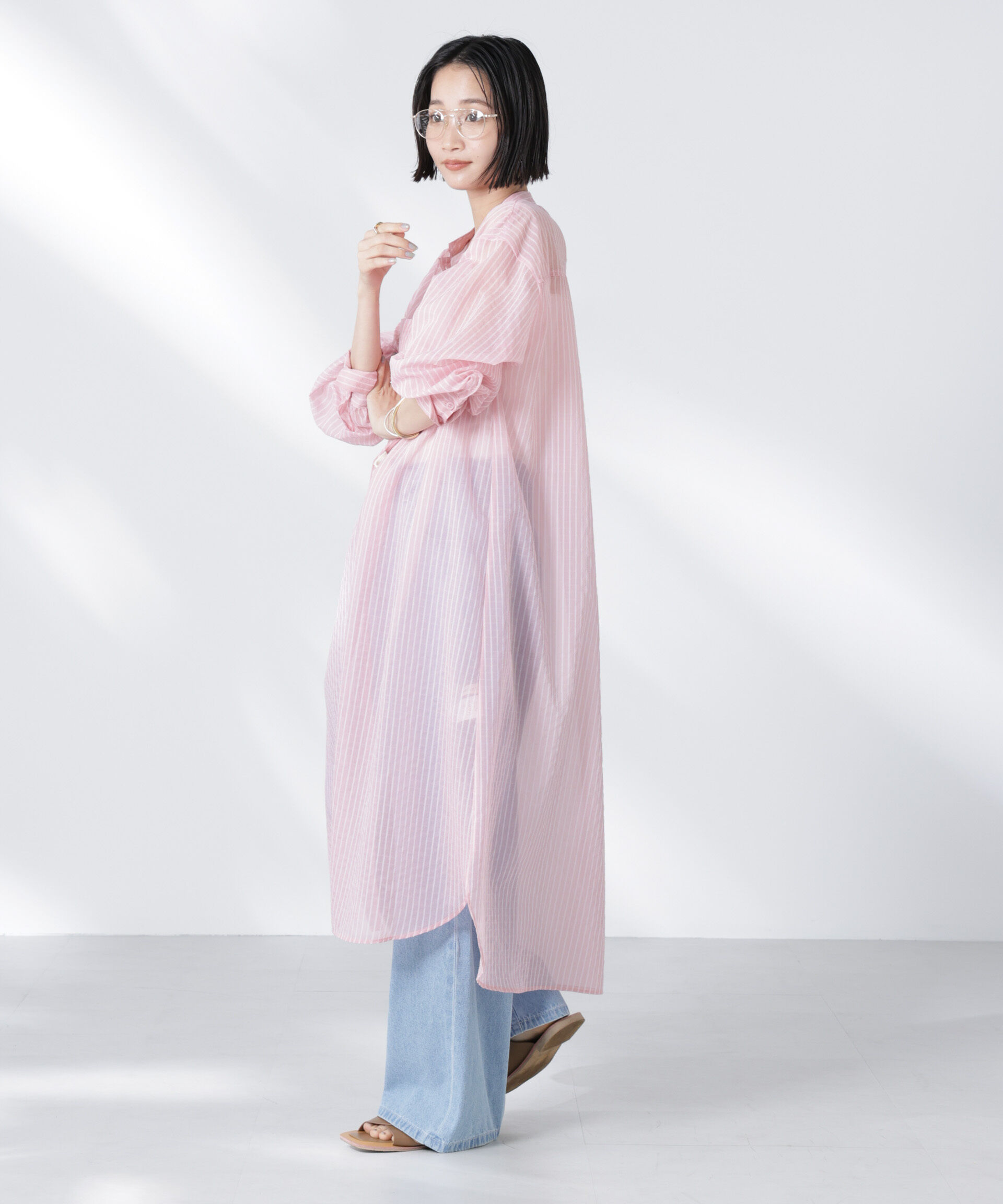 nano･universe「シアーストライプシャツワンピース」|ワンピース|