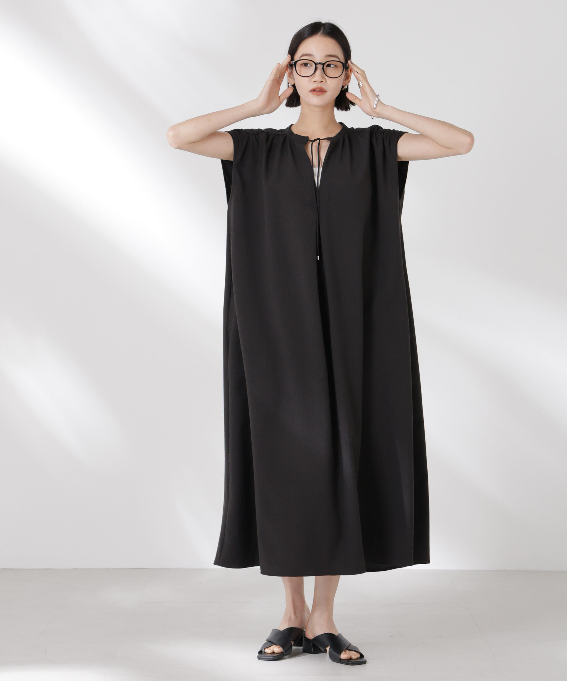 nano･universe「ギャザーショルダーフレアワンピース」|ワンピース|