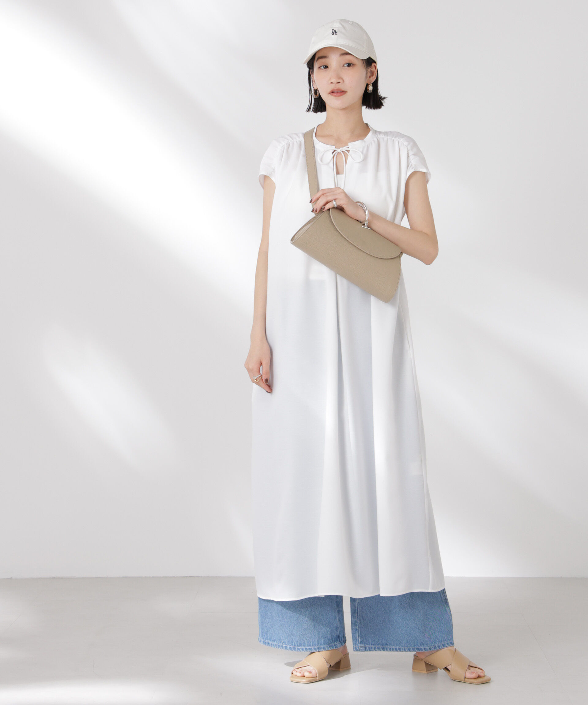 nano･universe「ギャザーショルダーフレアワンピース」|ワンピース|ホワイト