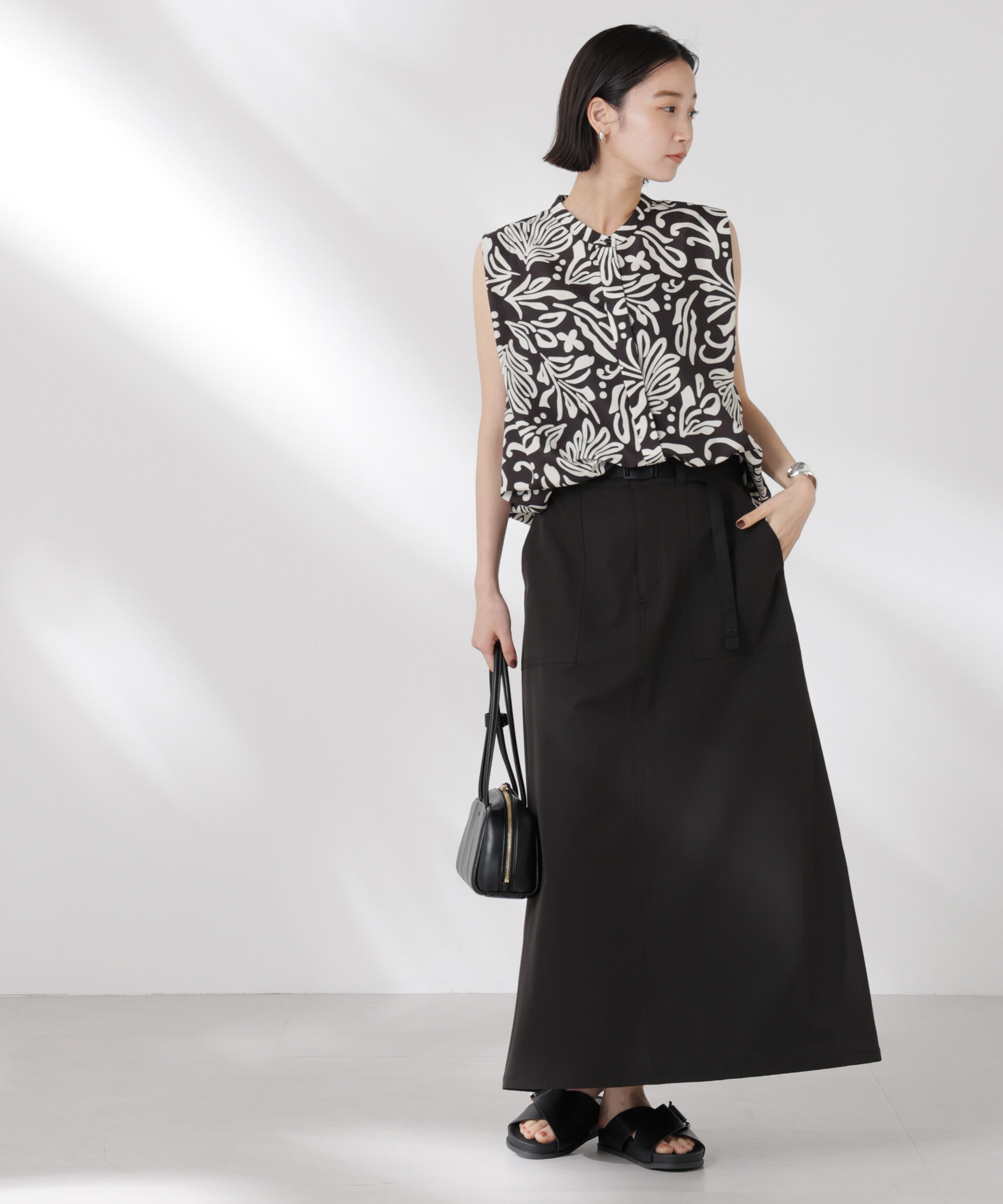 nano･universe「ボタニカルプリントノースリーブフレアブラウス(セットアップ可)」|シャツ・ブラウス|