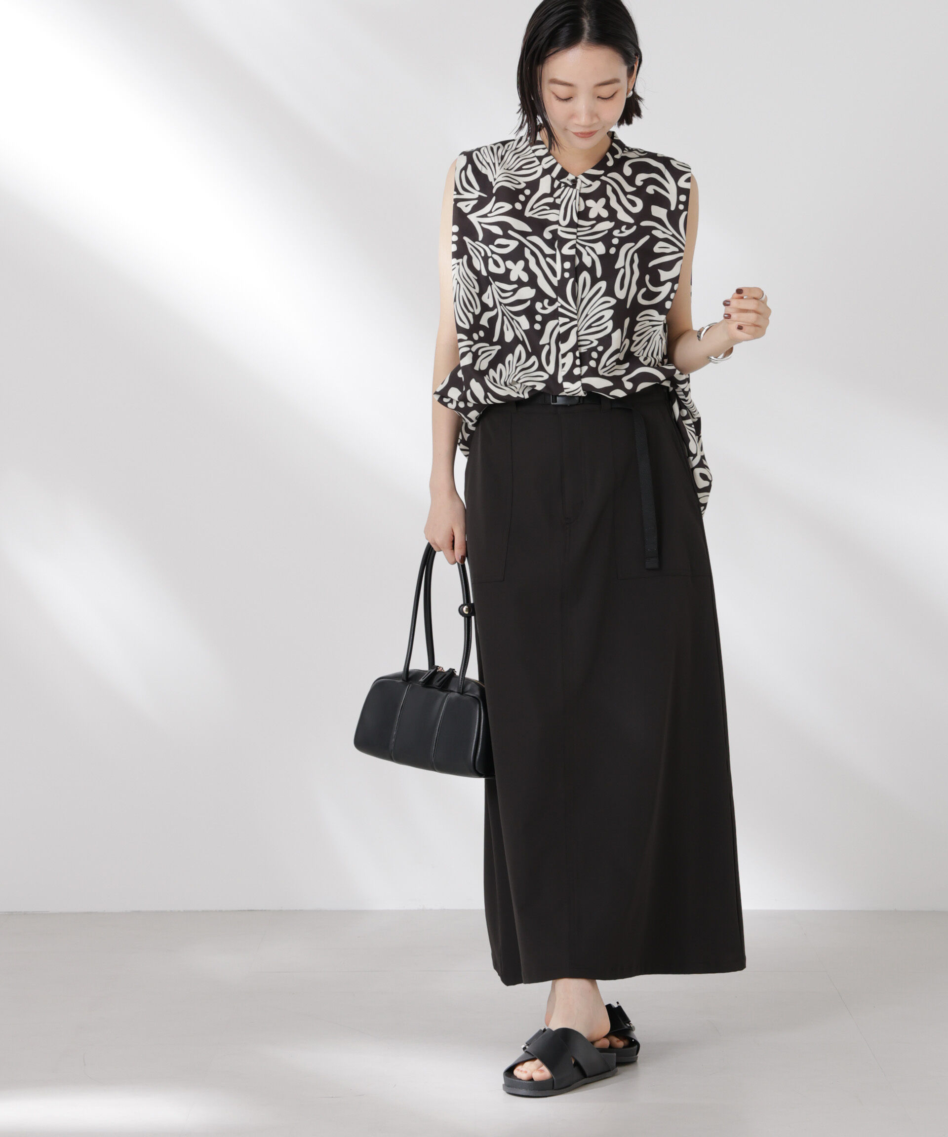 nano･universe「ボタニカルプリントノースリーブフレアブラウス(セットアップ可)」|シャツ・ブラウス|