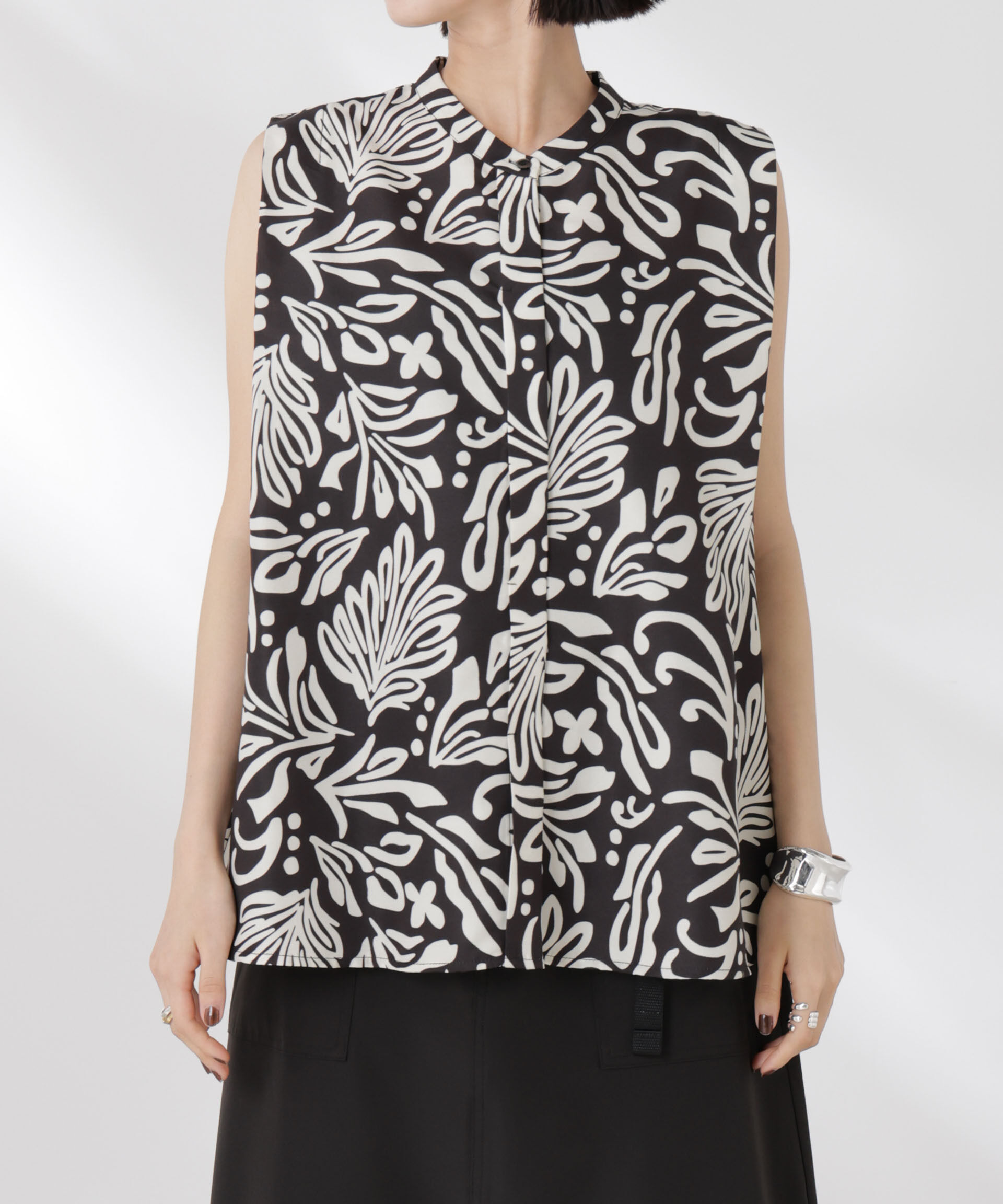 nano･universe「ボタニカルプリントノースリーブフレアブラウス(セットアップ可)」|シャツ・ブラウス|