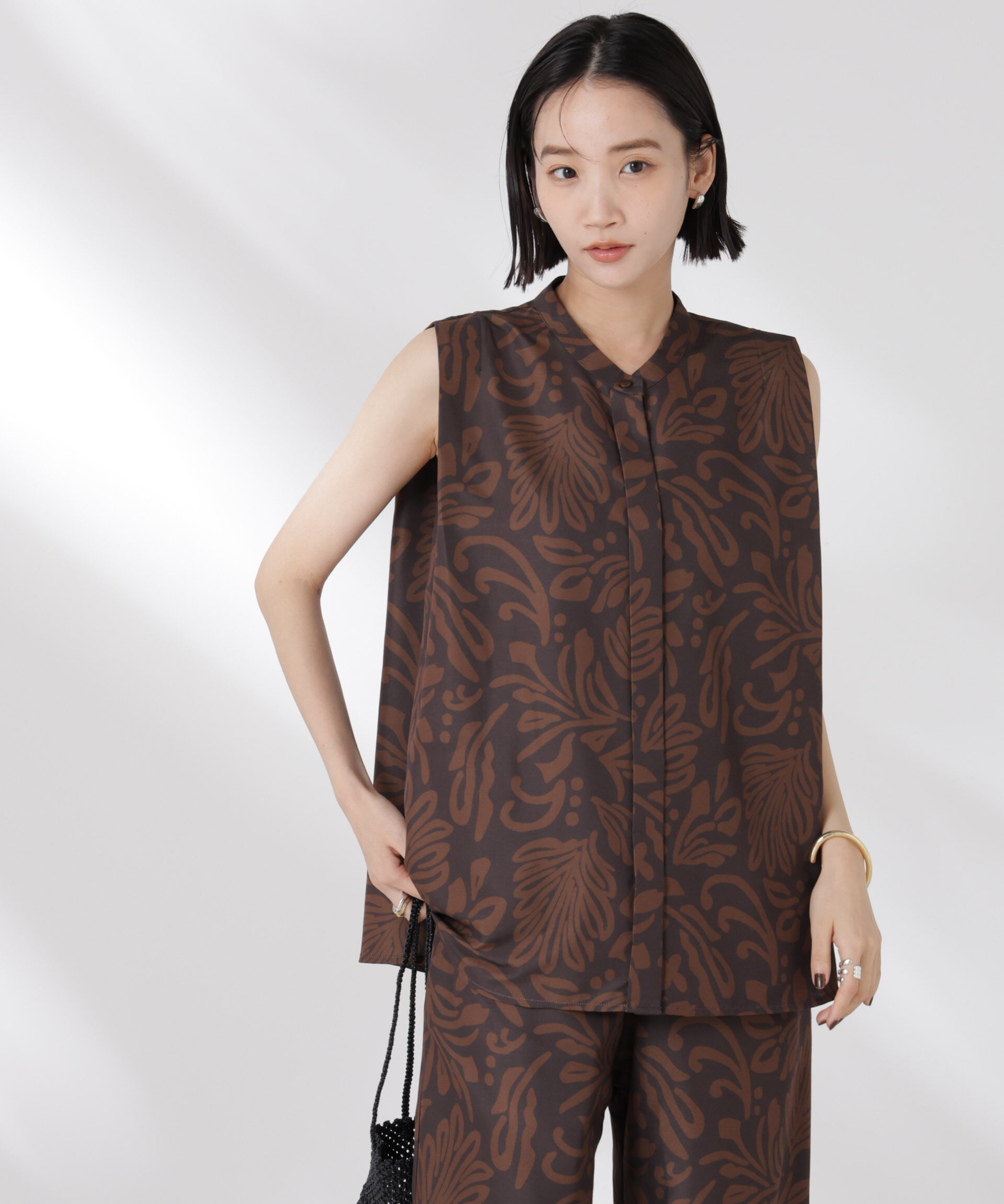 nano･universe「ボタニカルプリントノースリーブフレアブラウス(セットアップ可)」|シャツ・ブラウス|