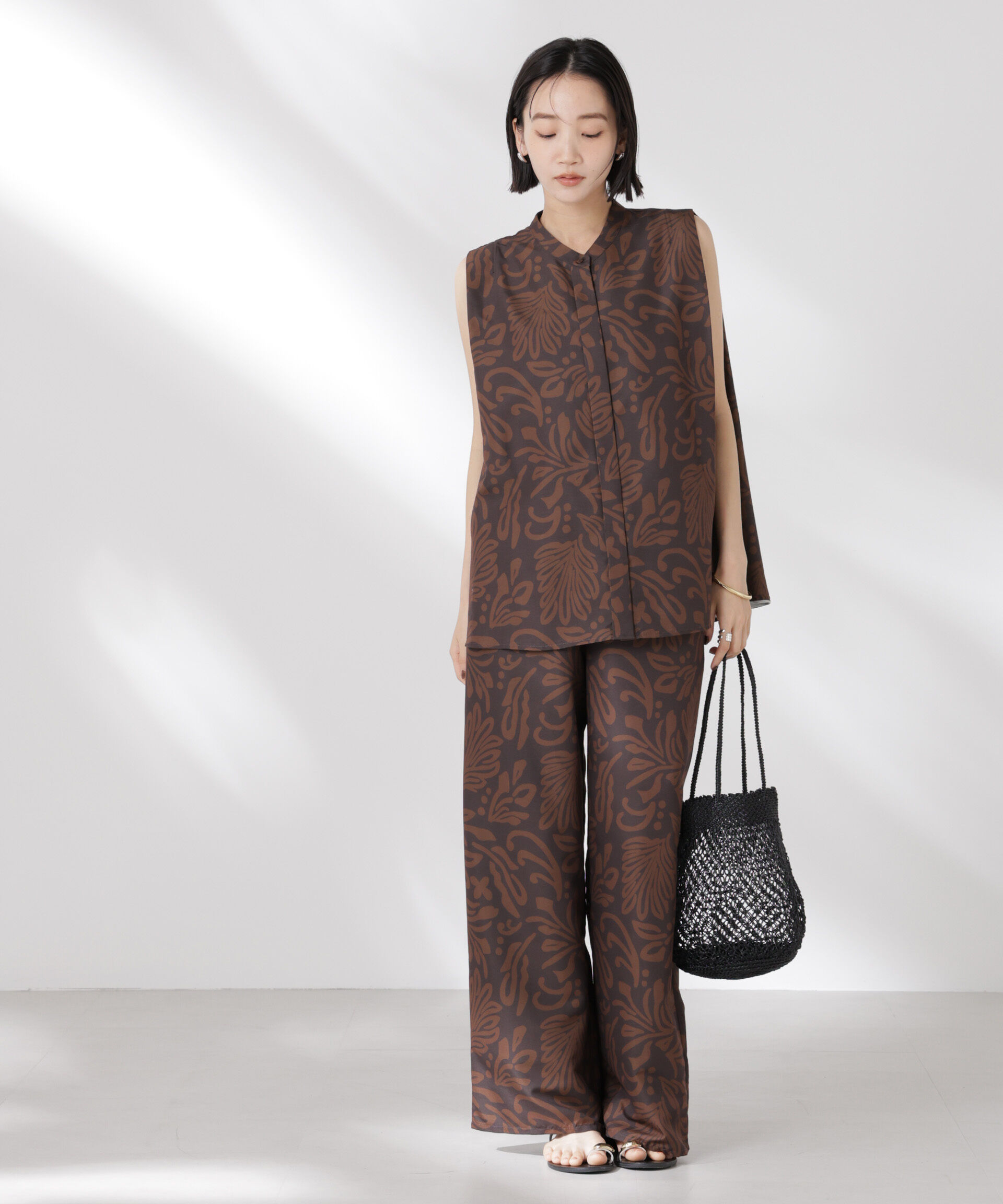 nano･universe「ボタニカルプリントノースリーブフレアブラウス(セットアップ可)」|シャツ・ブラウス|