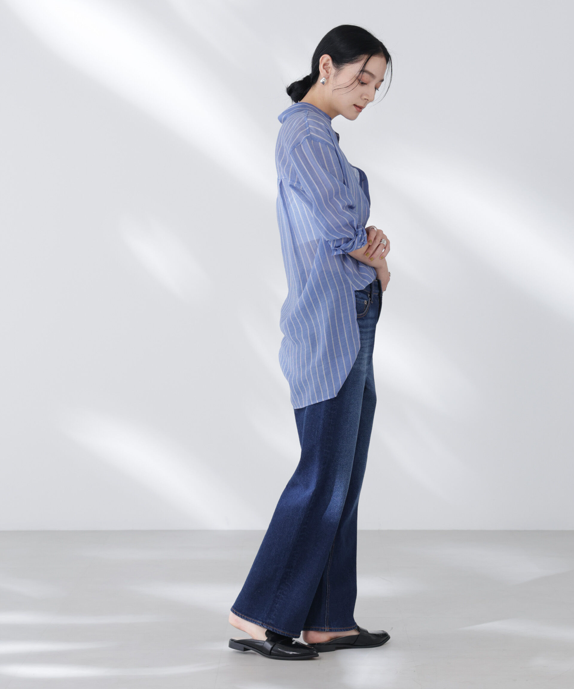 nano･universe「シアーストライプオーバーサイズロングシャツ(セットアップ可)」|シャツ・ブラウス|