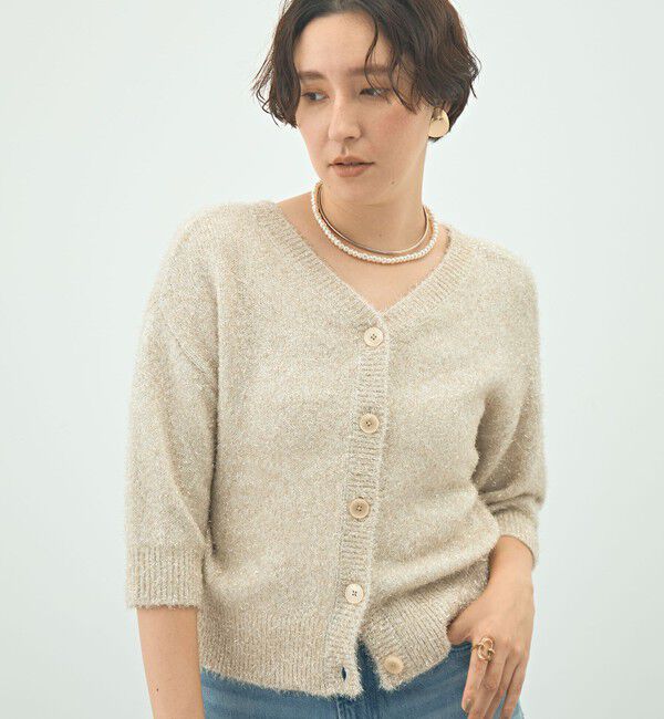 NOLLEY'S sophi「キラキラフェザー2WAY5分袖プルオーバーニット」|カーディガン|