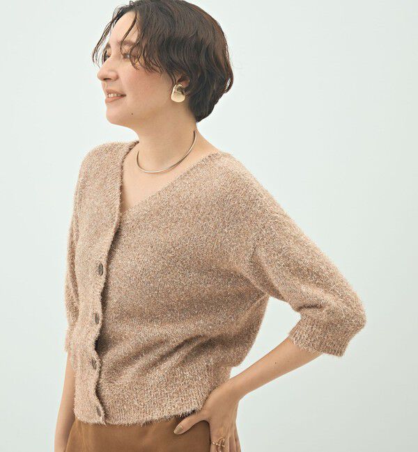 NOLLEY'S sophi「キラキラフェザー2WAY5分袖プルオーバーニット」|カーディガン|