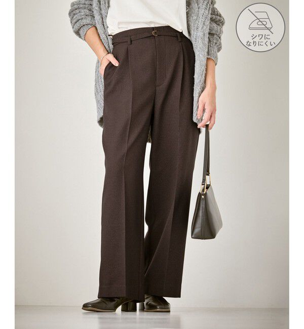 Rope&rsquo;Picnic「裏起毛無地＆チェックアソートワイドパンツ/防シワ」|チノ|ブラウン系(22)