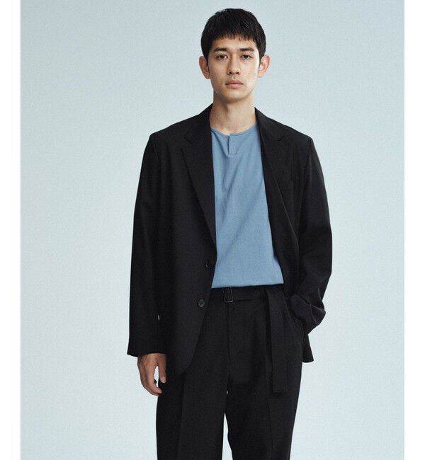 ADAM ET ROPE'「サマーウーステッド ボックスシルエット アンコンジャケット / セットアップ可能」|テーラードジャケット|ブラック(01)