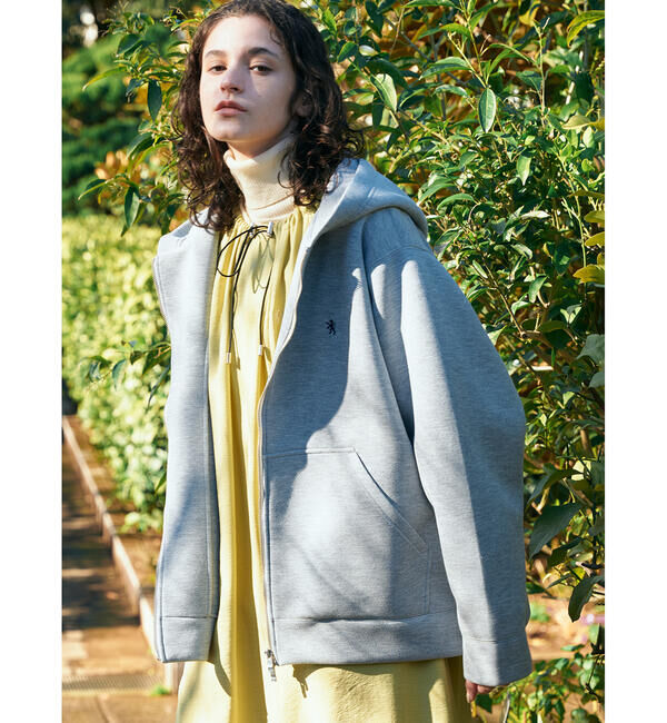 GYMPHLEX「Gymphlex | ダンボールニット ジップフードジャケット WOMEN」|パーカー|GREY