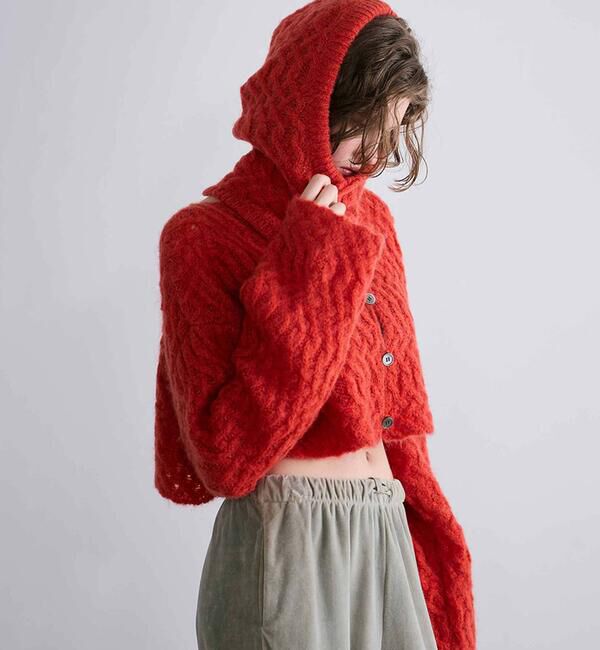  「WALANCE | ウールモヘア クロップドカーディガン WOMEN」|ニット・セーター|RED
