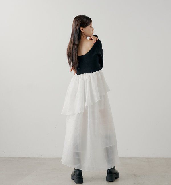  「【SALON by Chico】パール付きドッキングタックボリュームワンピース」|ワンピース|