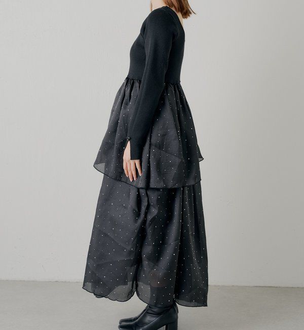  「【SALON by Chico】パール付きドッキングタックボリュームワンピース」|ワンピース|