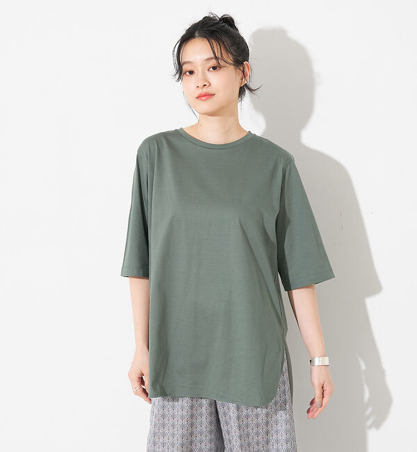 collex「【接触冷感・UVカット】コンパクトクールチュニックTシャツ」|Tシャツ・カットソー|カーキ