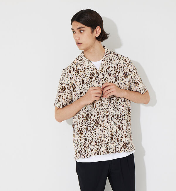 ABAHOUSE「【アニマル柄】オープンカラー 半袖シャツ」|シャツ・ブラウス|ベージュ