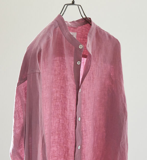 ABAHOUSE「【LUXE Linen Solaro】バンドカラー リネンシャツ」|シャツ・ブラウス|ピンク