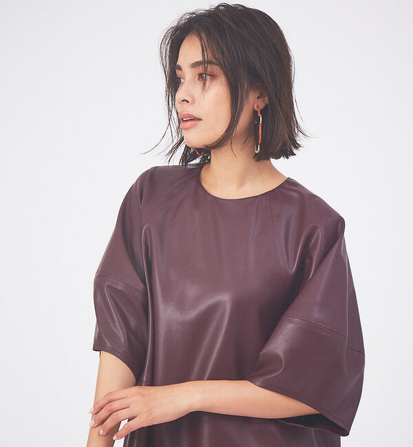 qualite「エコレザーブラウス」|シャツ・ブラウス|チョコ