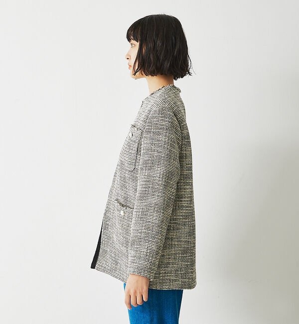 abahouse mavie「ツィードオーバージャケット」|ノーカラージャケット|