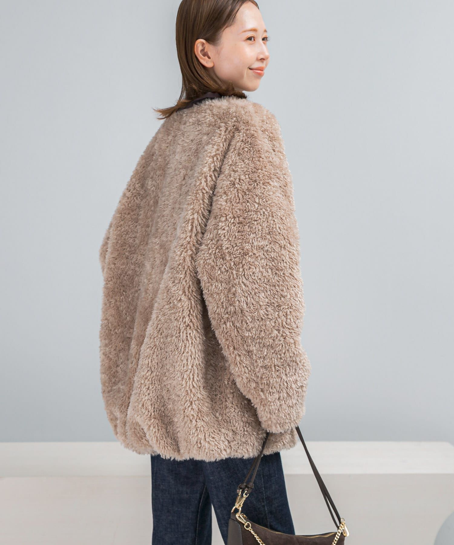 URBAN RESEARCH ROSSO「『WEB/一部店舗限定』ノーカラーファーボアZIPブルゾン」|ノーカラージャケット|