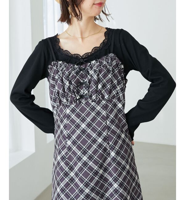 MAJESTICLEGON「プチリボンキャミワンピース」|ワンピース|ブラック柄