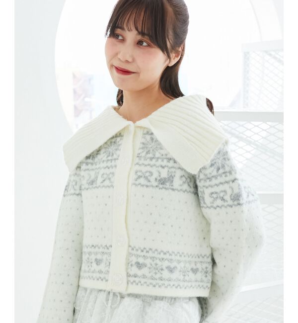  「襟付きネコチャンジャカードカーデ」|カーディガン|ｱｲﾎﾞﾘｰ柄