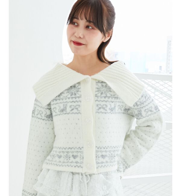  「襟付きネコチャンジャカードカーデ」|カーディガン|