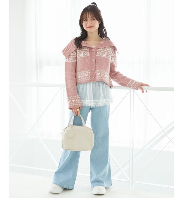  「襟付きネコチャンジャカードカーデ」|カーディガン|