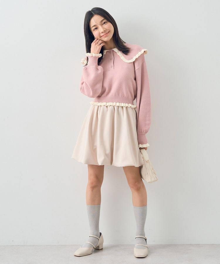 earth music&ecology「配色フリルカラーニットプルオーバー」|ニット・セーター|