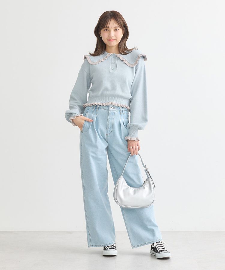 earth music&ecology「配色フリルカラーニットプルオーバー」|ニット・セーター|