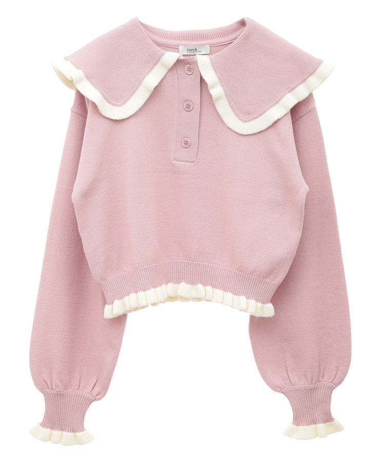 earth music&ecology「配色フリルカラーニットプルオーバー」|ニット・セーター|