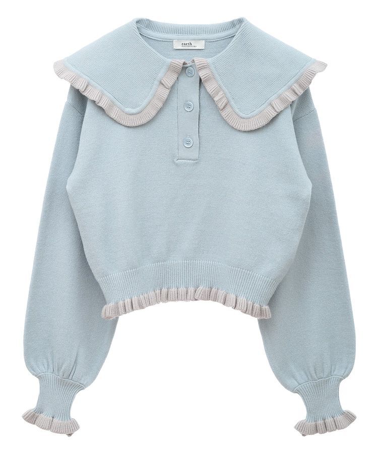 earth music&ecology「配色フリルカラーニットプルオーバー」|ニット・セーター|