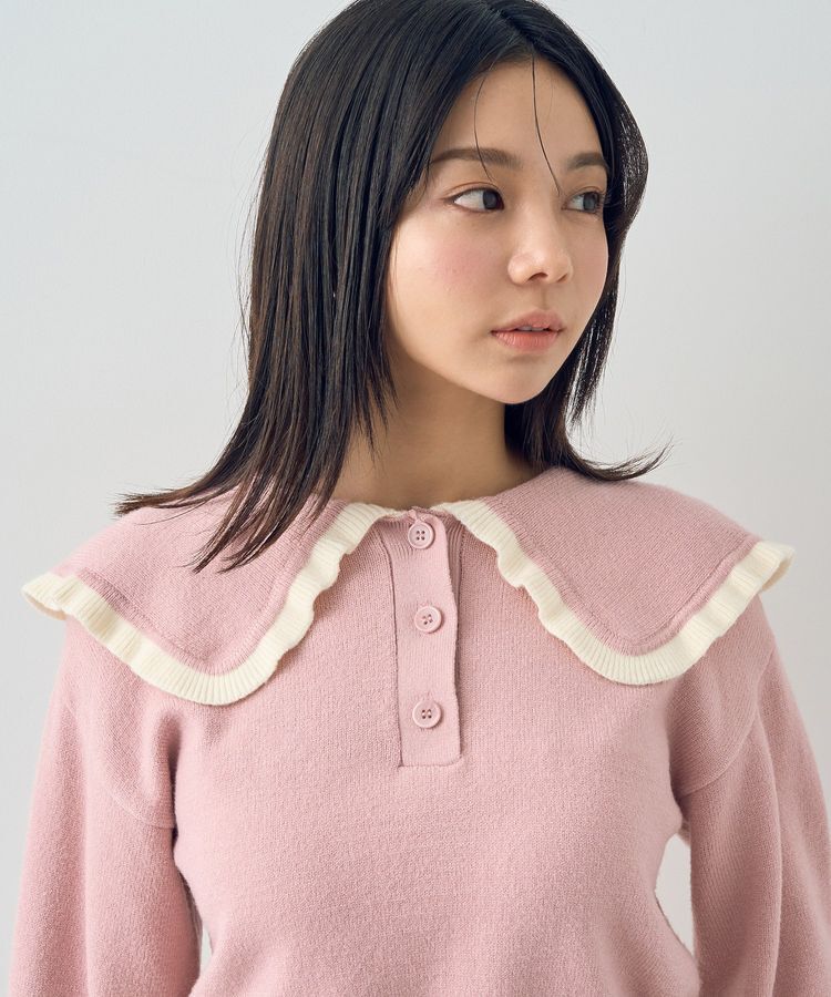 earth music&ecology「配色フリルカラーニットプルオーバー」|ニット・セーター|