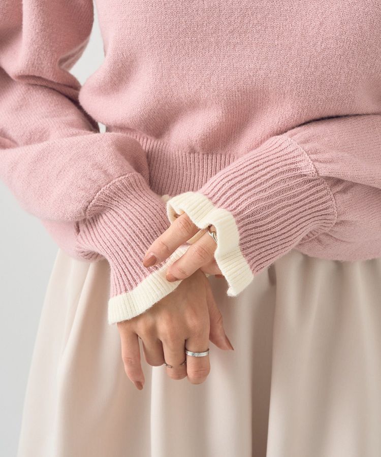 earth music&ecology「配色フリルカラーニットプルオーバー」|ニット・セーター|