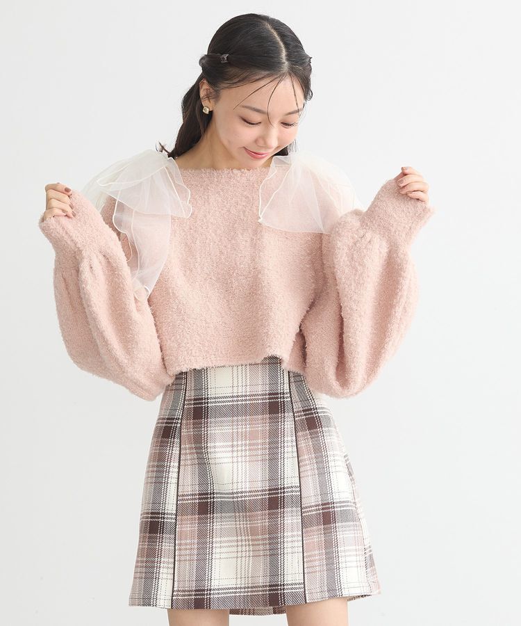 earth music&ecology「チュール肩リボンニットプルオーバー」|ニット・セーター|