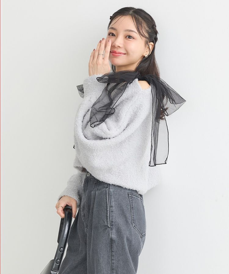 earth music&ecology「チュール肩リボンニットプルオーバー」|ニット・セーター|