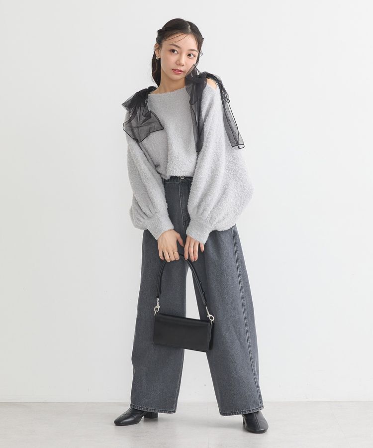 earth music&ecology「チュール肩リボンニットプルオーバー」|ニット・セーター|