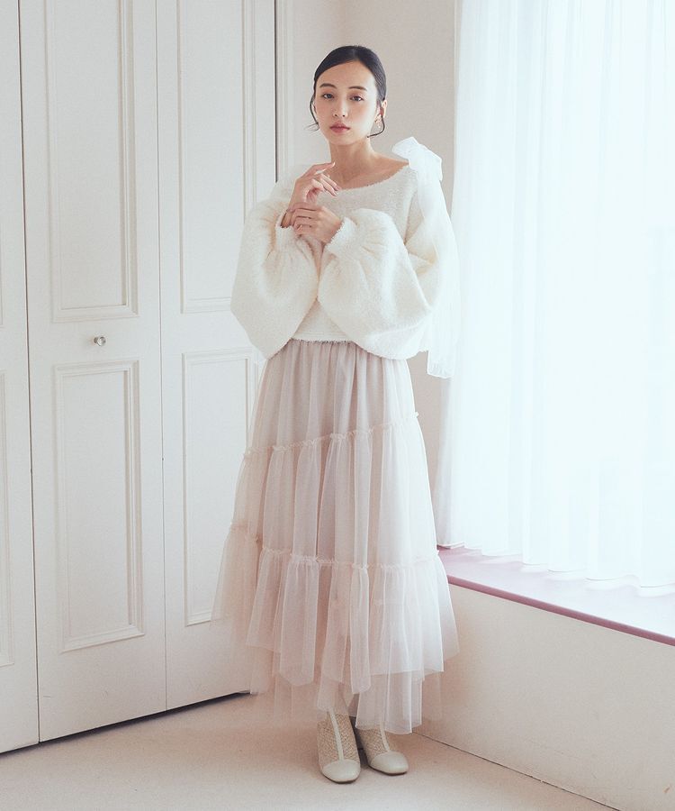 earth music&ecology「チュール肩リボンニットプルオーバー」|ニット・セーター|