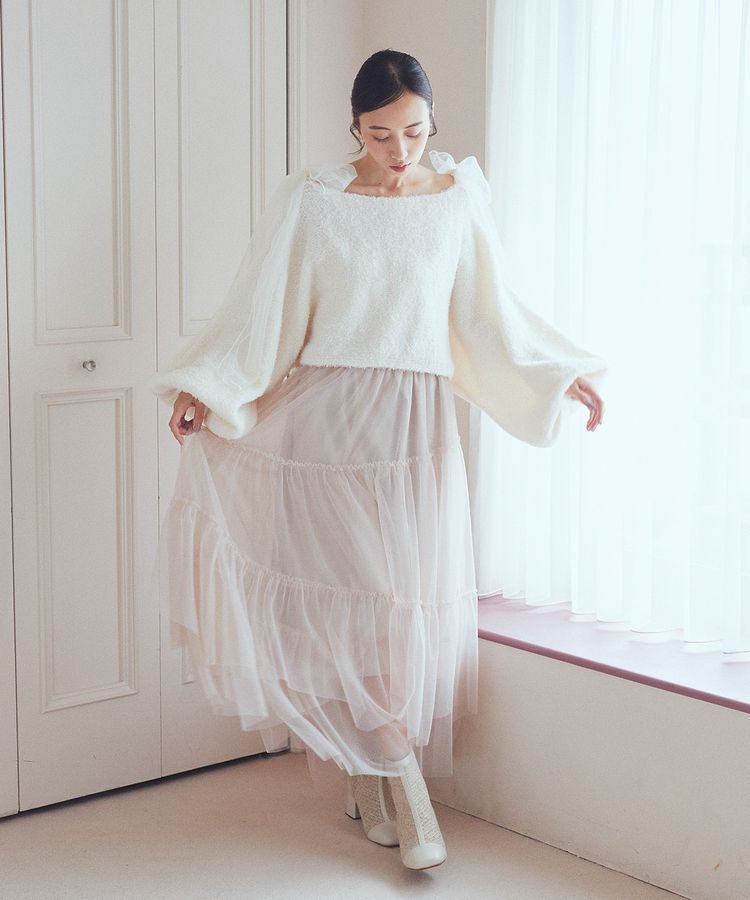 earth music&ecology「チュール肩リボンニットプルオーバー」|ニット・セーター|