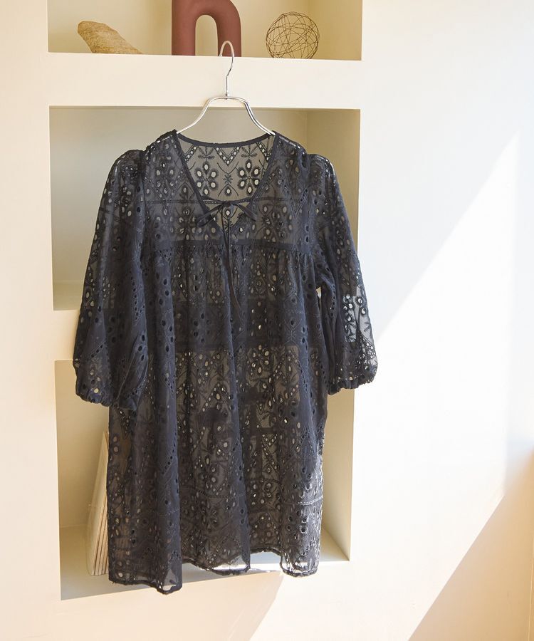 earth music&ecology「パフスリーブ楊柳刺繍チュニック」|チュニック|