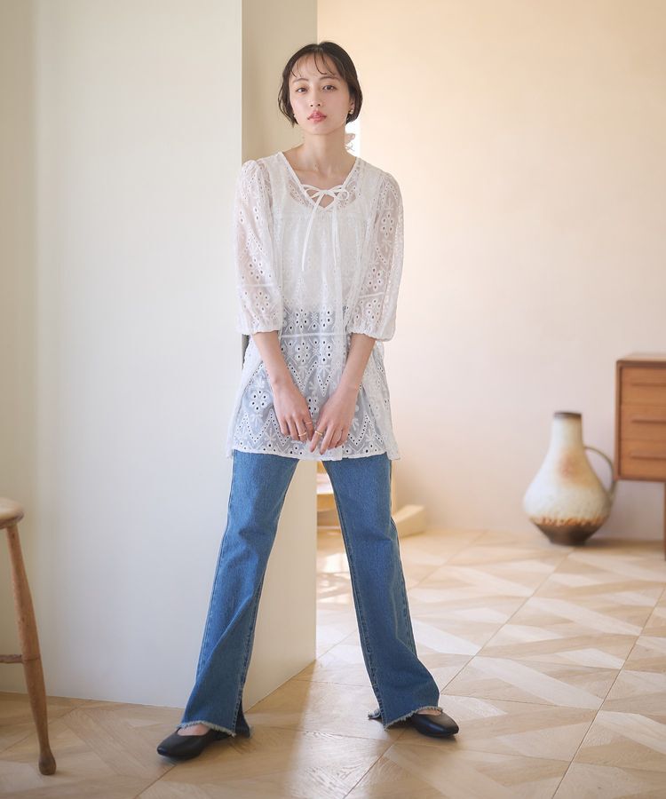 earth music&ecology「パフスリーブ楊柳刺繍チュニック」|チュニック|