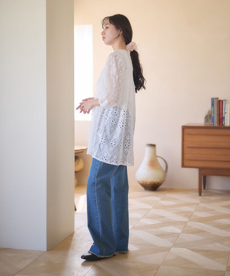 earth music&ecology「パフスリーブ楊柳刺繍チュニック」|チュニック|