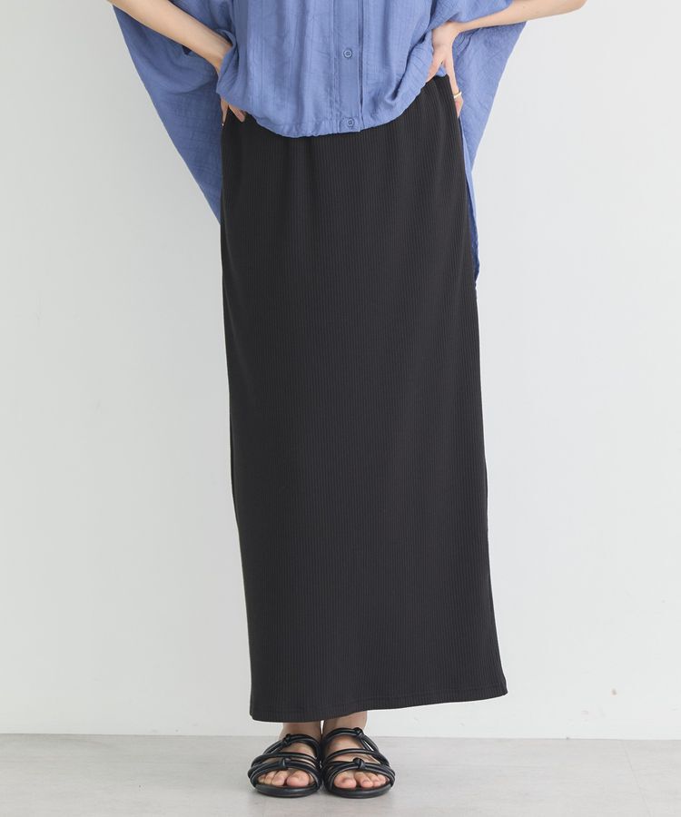 earth music&ecology「カットリブナロースカート」|タイト|Black