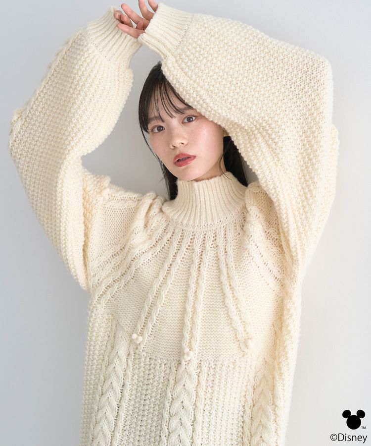 earth music&ecology「Disney/ポイントミッキーケーブルニット」|ニット・セーター|Ivory
