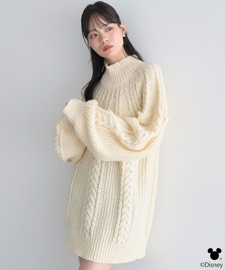 earth music&ecology「Disney/ポイントミッキーケーブルニット」|ニット・セーター|