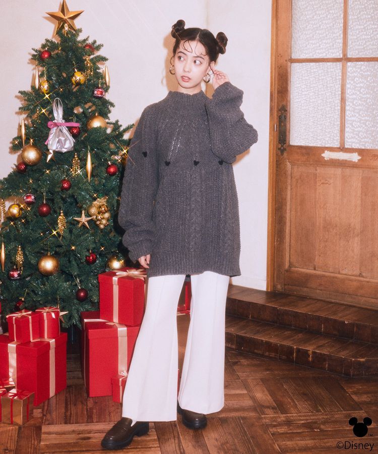 earth music&ecology「Disney/ポイントミッキーケーブルニット」|ニット・セーター|