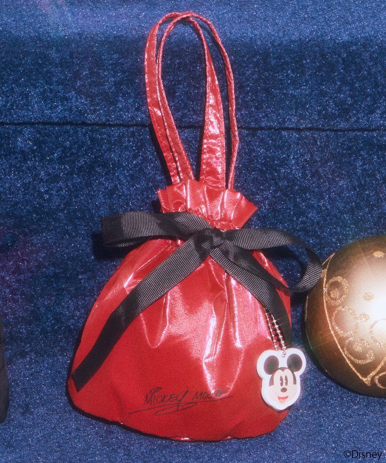 earth music&ecology「Disney/ミッキーチャーム付きリボン巾着」|ポーチ|Red