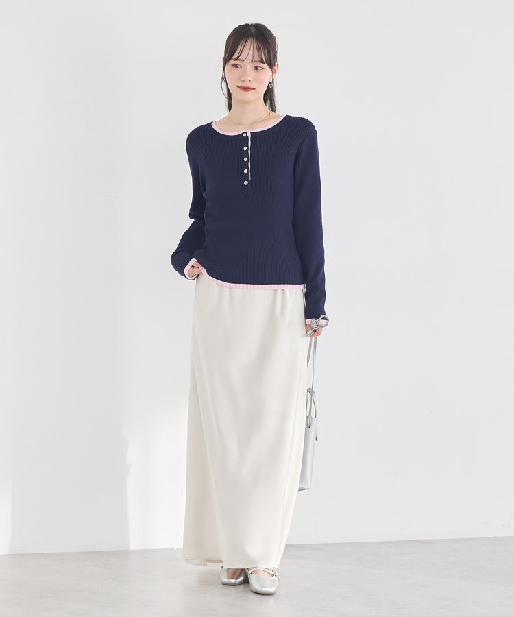 earth music&ecology「バイカラーヘンリーネックニットプルオーバー」|ニット・セーター|