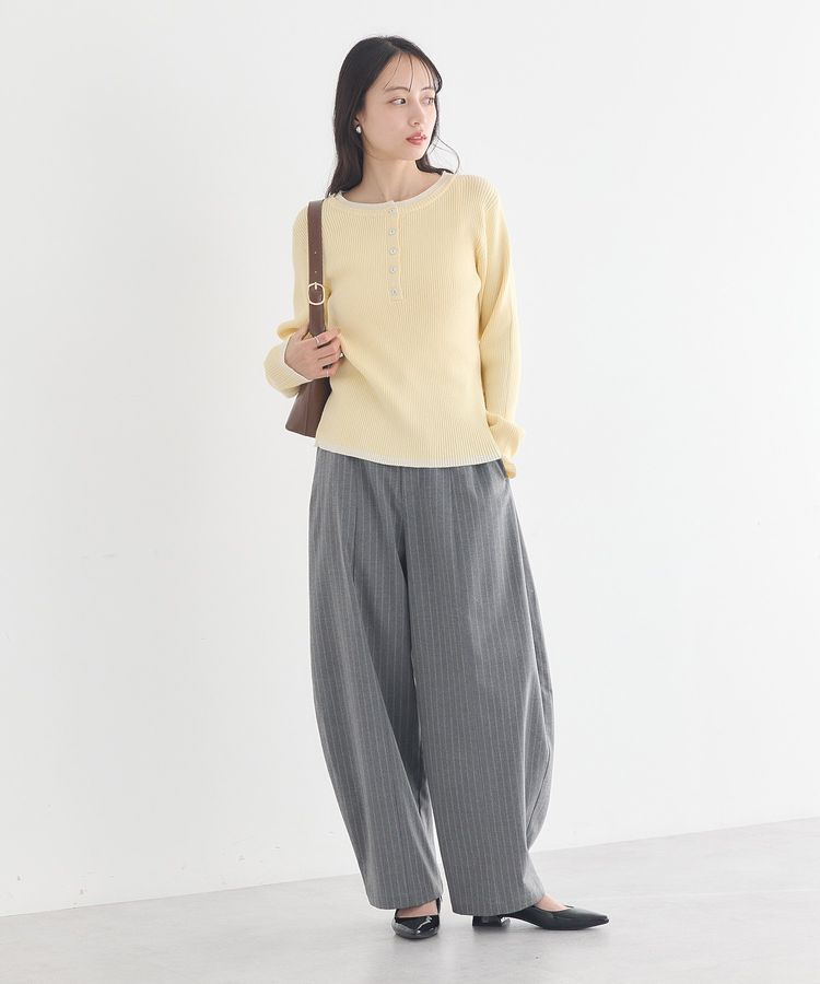 earth music&ecology「バイカラーヘンリーネックニットプルオーバー」|ニット・セーター|